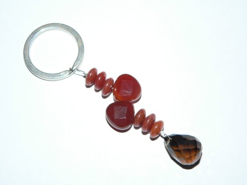 Gemstone Key Ring - Carnelian and Smoky Quartz in Solid Sterling Silver