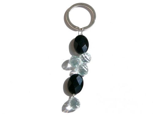 Gemstone Key Ring - Onyx and Blue Topaz in Solid Sterling Silver