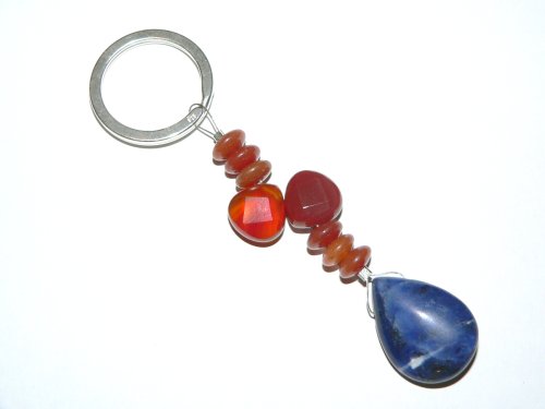 Gemstone Key Ring - Carnelian and Lapis Lazuli in Solid Sterling Silver